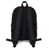 Green Bee Life White Backpack with Pink Heart and Hemp Leaf Design.