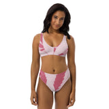 High-Waisted Bikini - Eco Friendly Material | Floral Hemp Leave Print with White Heart