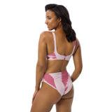 High-Waisted Bikini - Eco Friendly Material | Floral Hemp Leave Print with White Heart