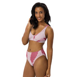 High-Waisted Bikini - Eco Friendly Material | Floral Hemp Leave Print with White Heart