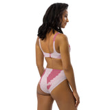 High-Waisted Bikini - Eco Friendly Material | Floral Hemp Leave Print with White Heart