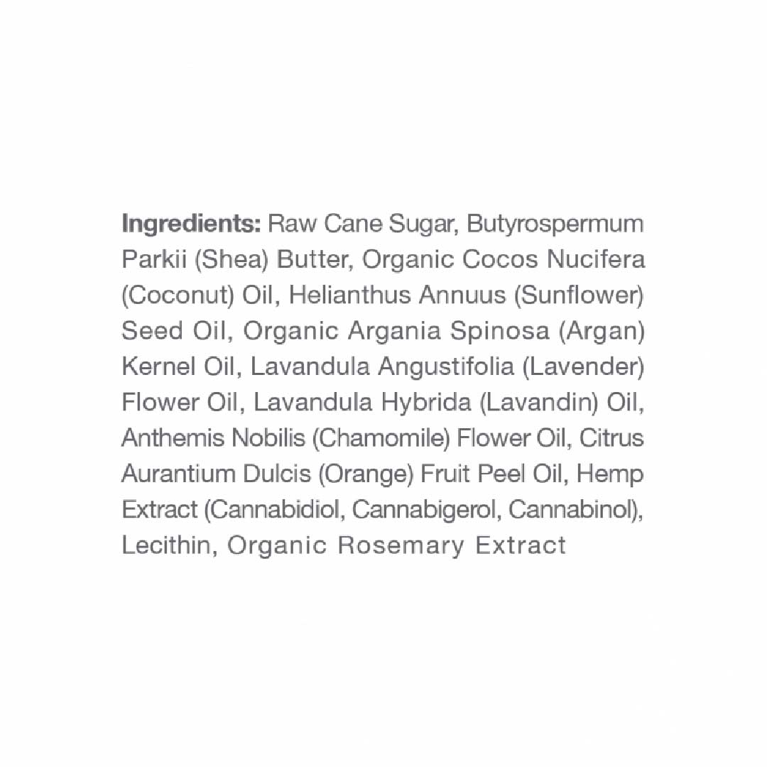 Natural ingredients used in the CBDmd Botanicals CBD Body Sugar Scrub, emphasizing the product's commitment to organic and skin-friendly components