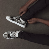 Men’s Lace-Up Canvas Sneakers with Hive Bee Print in Black and White