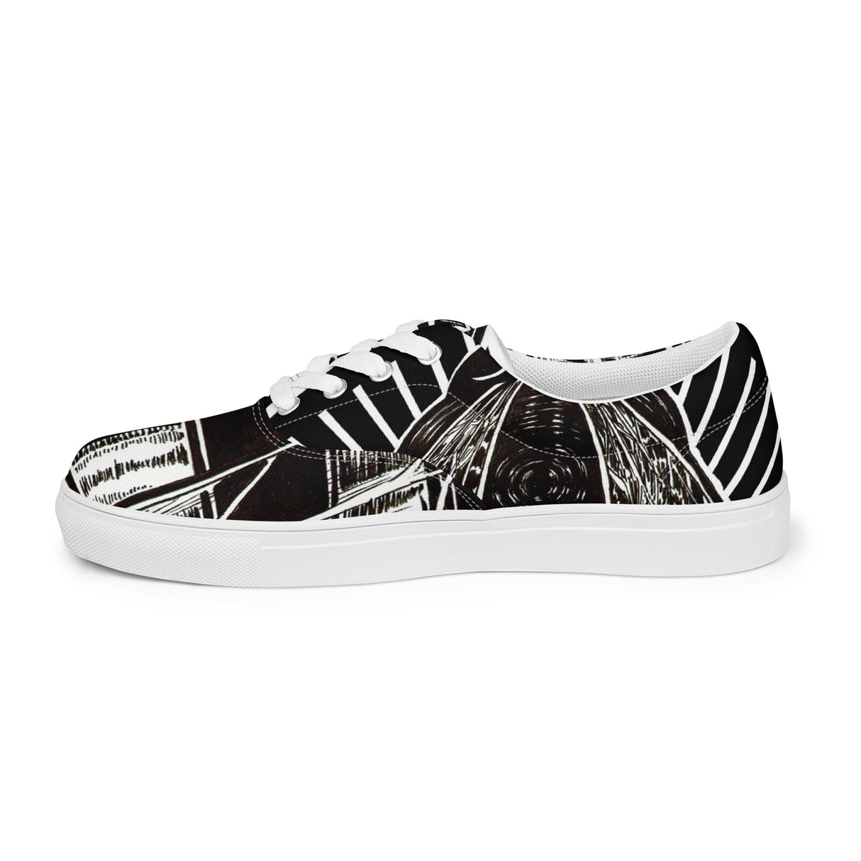 Men’s Lace-Up Canvas Sneakers with Hive Bee Print in Black and White