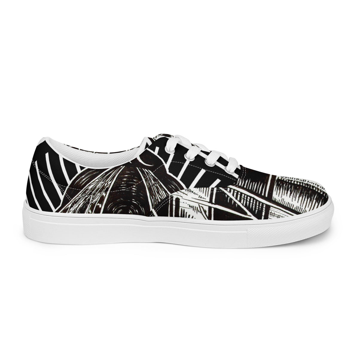 Men’s Lace-Up Canvas Sneakers with Hive Bee Print in Black and White