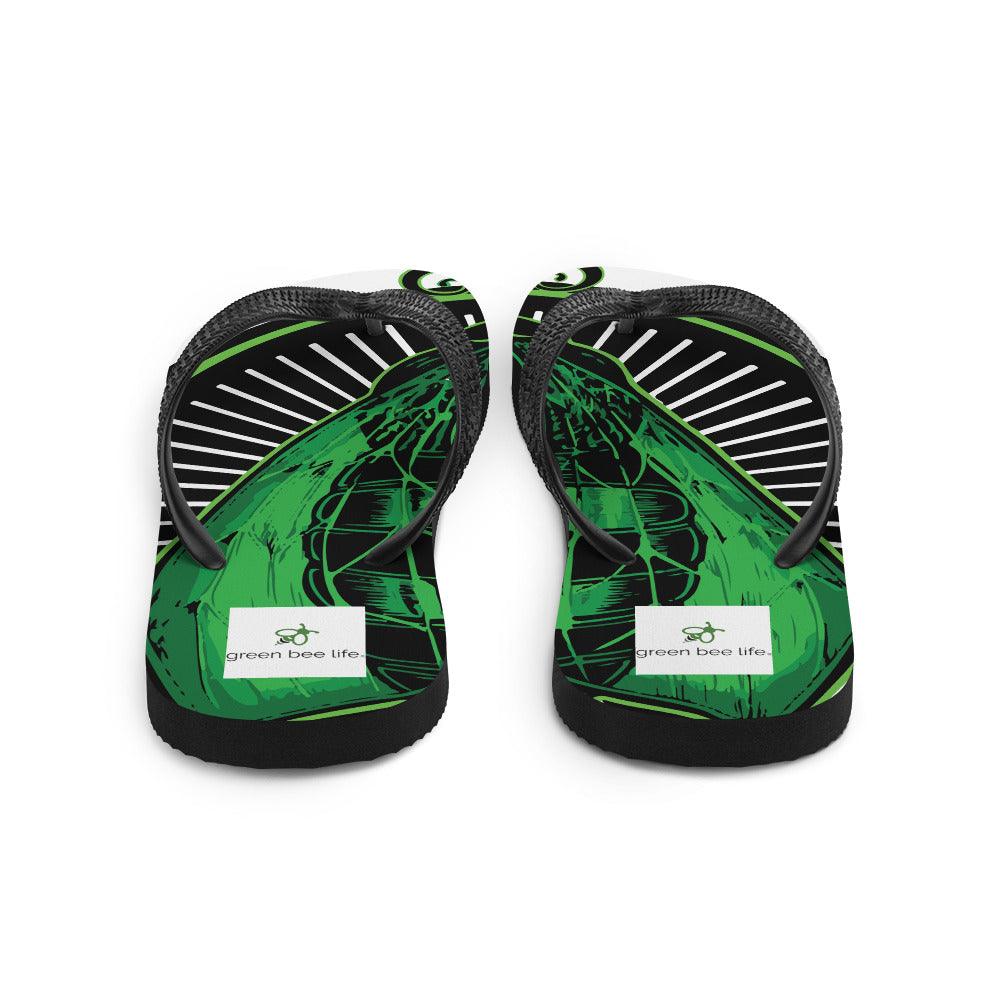 Green Bee Life Flip-Flop Sandals with Our Signature Hive Bee All Over Print with White Top.