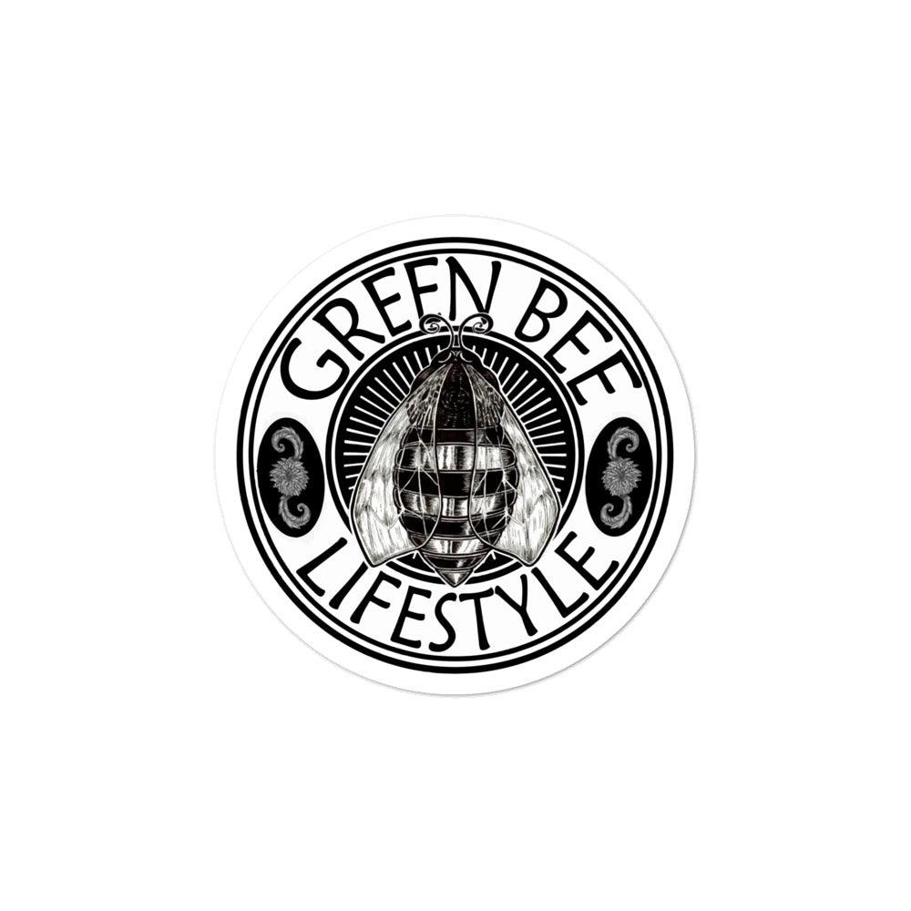 Green Bee Life Lifestyle Bee Bubble-Free Stickers with Original Art Hive Bee and Hemp Flower BudLogo.