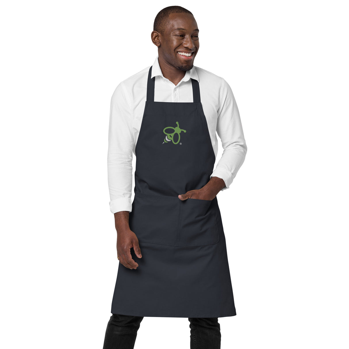 Chef's Apron - Organic Cotton with Embroidered Green Bee Logo