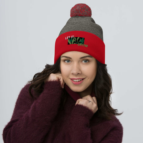 Let It Grow Pom Beanie – Unisex Cannabis-Inspired Winter Hat