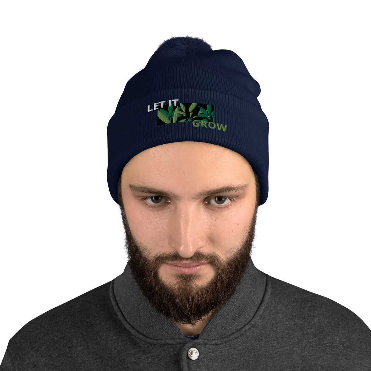 Let It Grow Pom Beanie – Unisex Cannabis-Inspired Winter Hat