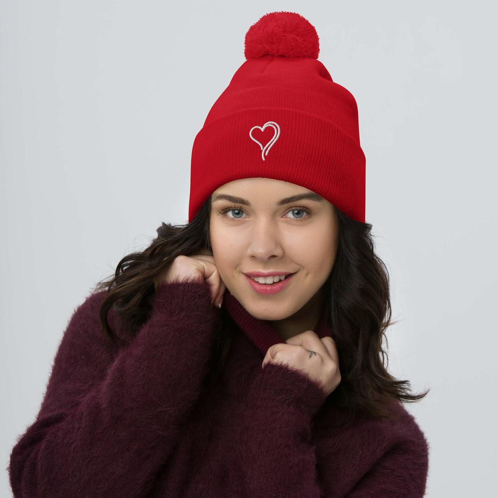Women's Winter Pom Beanie | Bee Love | Pom Pom Bobble Hat Beanie.