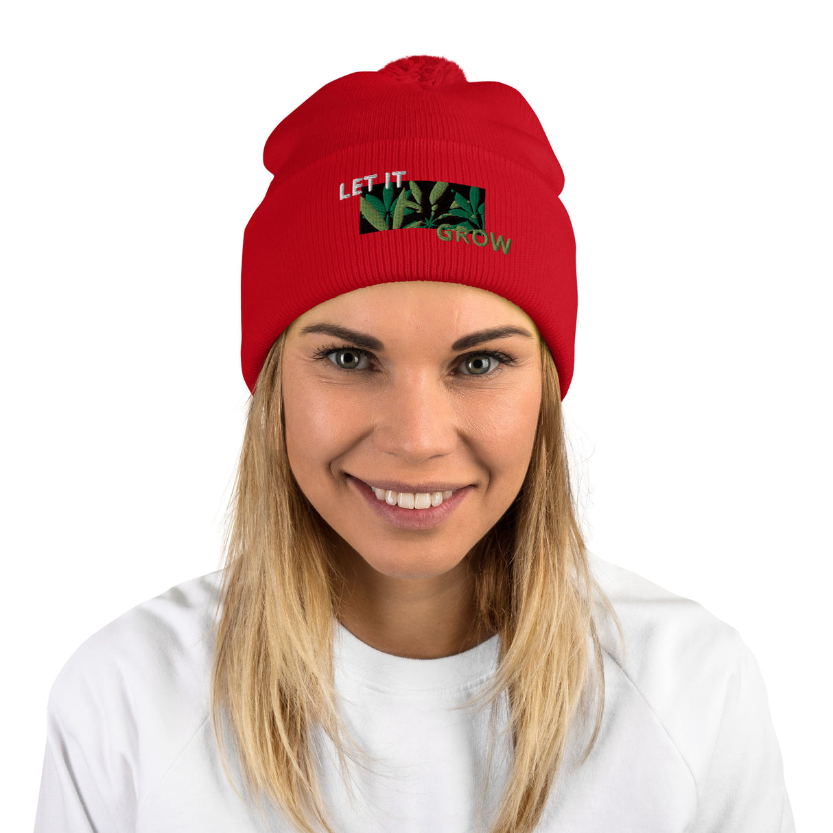 Let It Grow Pom Beanie – Unisex Cannabis-Inspired Winter Hat