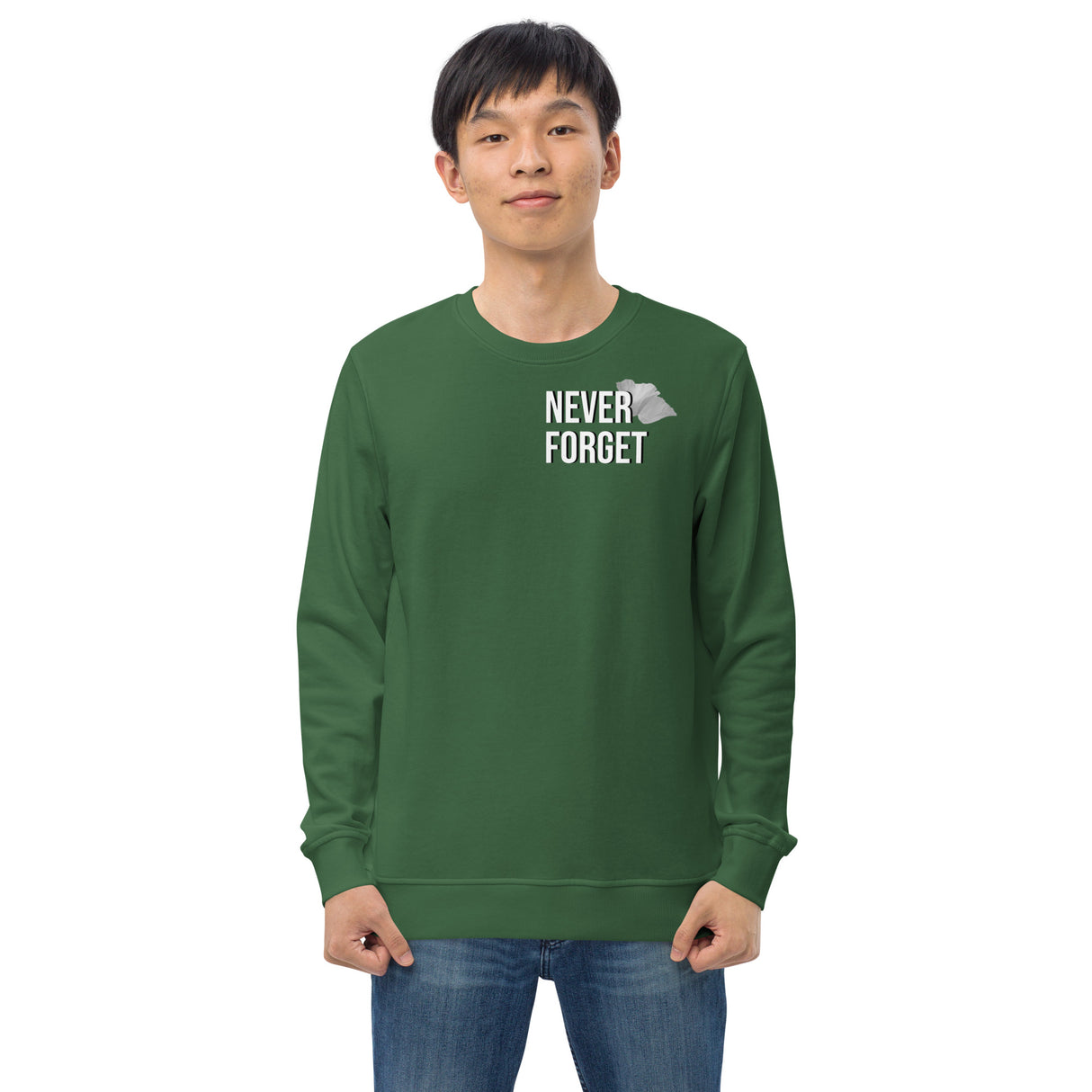 Men's Organic Crew Neck Sweatshirt with Never Forget Poppy Logo