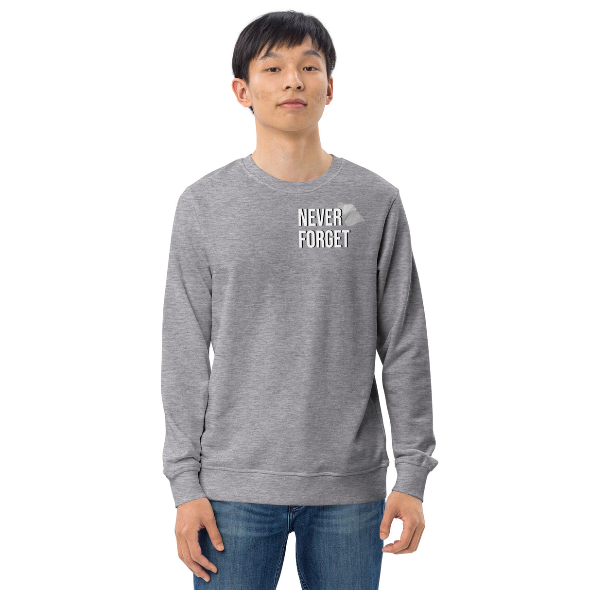 Men's Organic Crew Neck Sweatshirt with Never Forget Poppy Logo