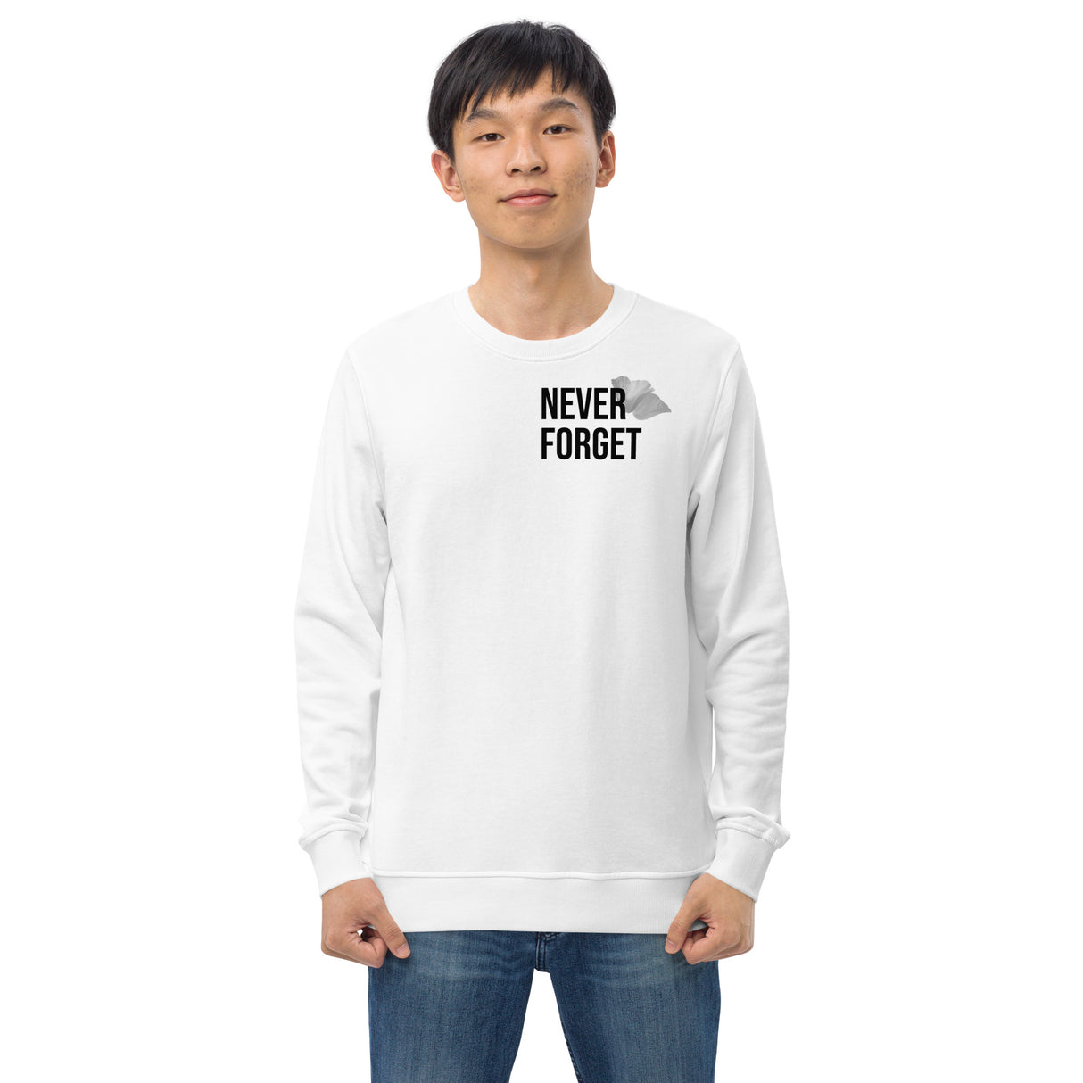 Men's Organic Crew Neck Sweatshirt with Never Forget Poppy Logo