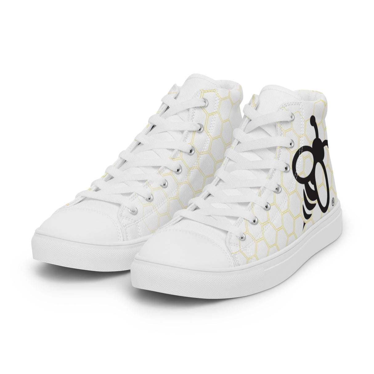 Women’s High Top Canvas Sneakers with Signature Bee Emblem - Black and White