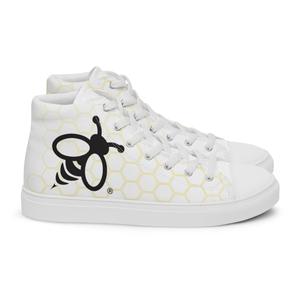 Women’s High Top Canvas Sneakers with Signature Bee Emblem - Black and White