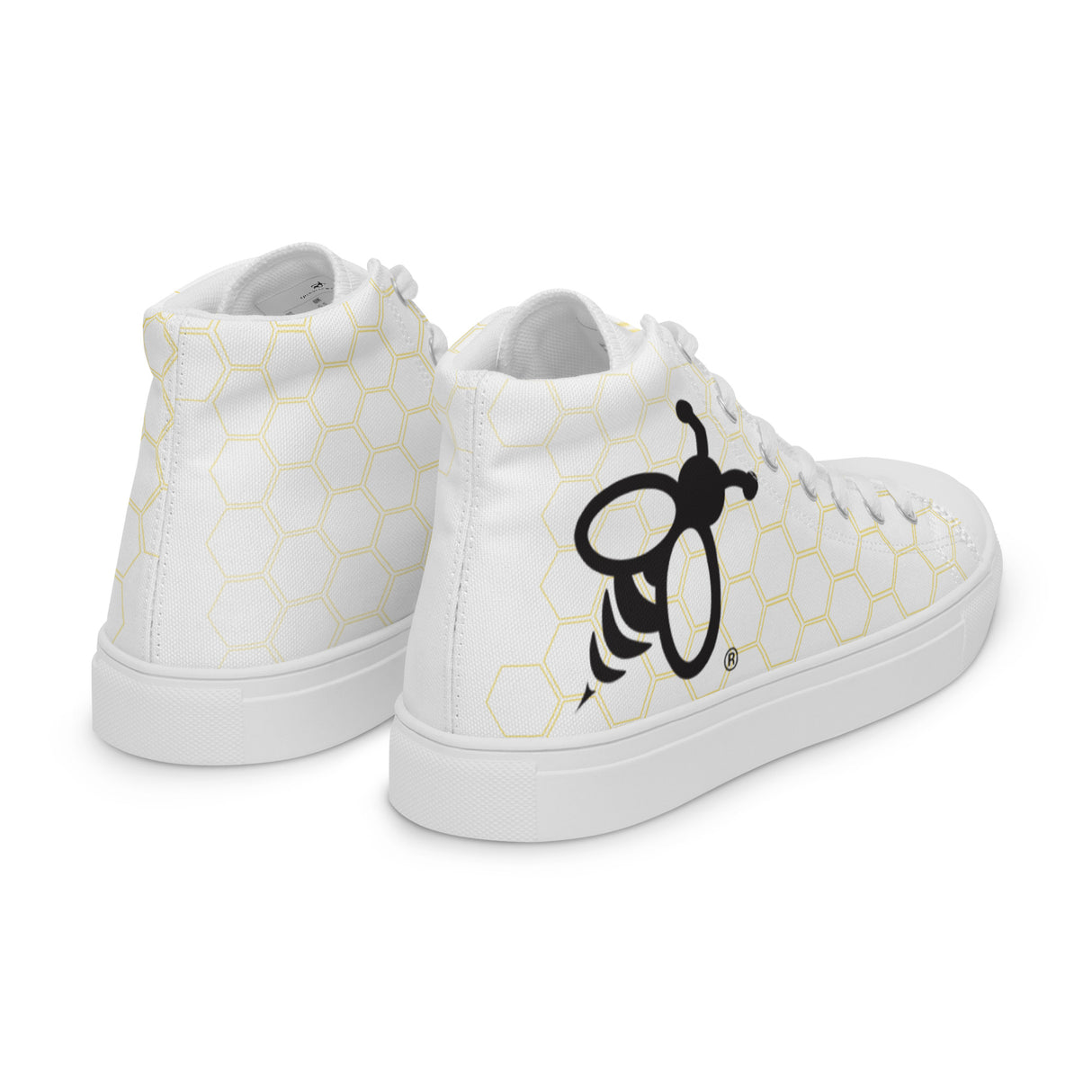 Women’s High Top Canvas Sneakers with Signature Bee Emblem - Black and White